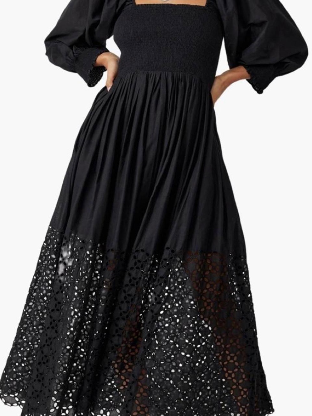 Free People Perfect Storm Smocked Eyelet Long Sleeve Maxi Dress